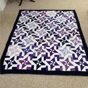 Handmade Purple & White Geometric Quilt 66”X 77”